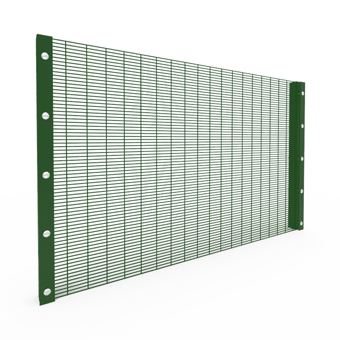 A piece of green powder coating 358 high security fence panel is displayed.