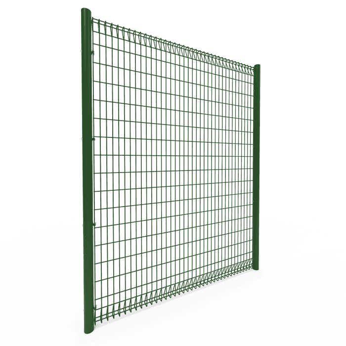 A piece of green powder coating BRC fence panel is displayed.