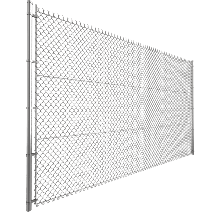A piece of well assembled chain link fence is displayed.
